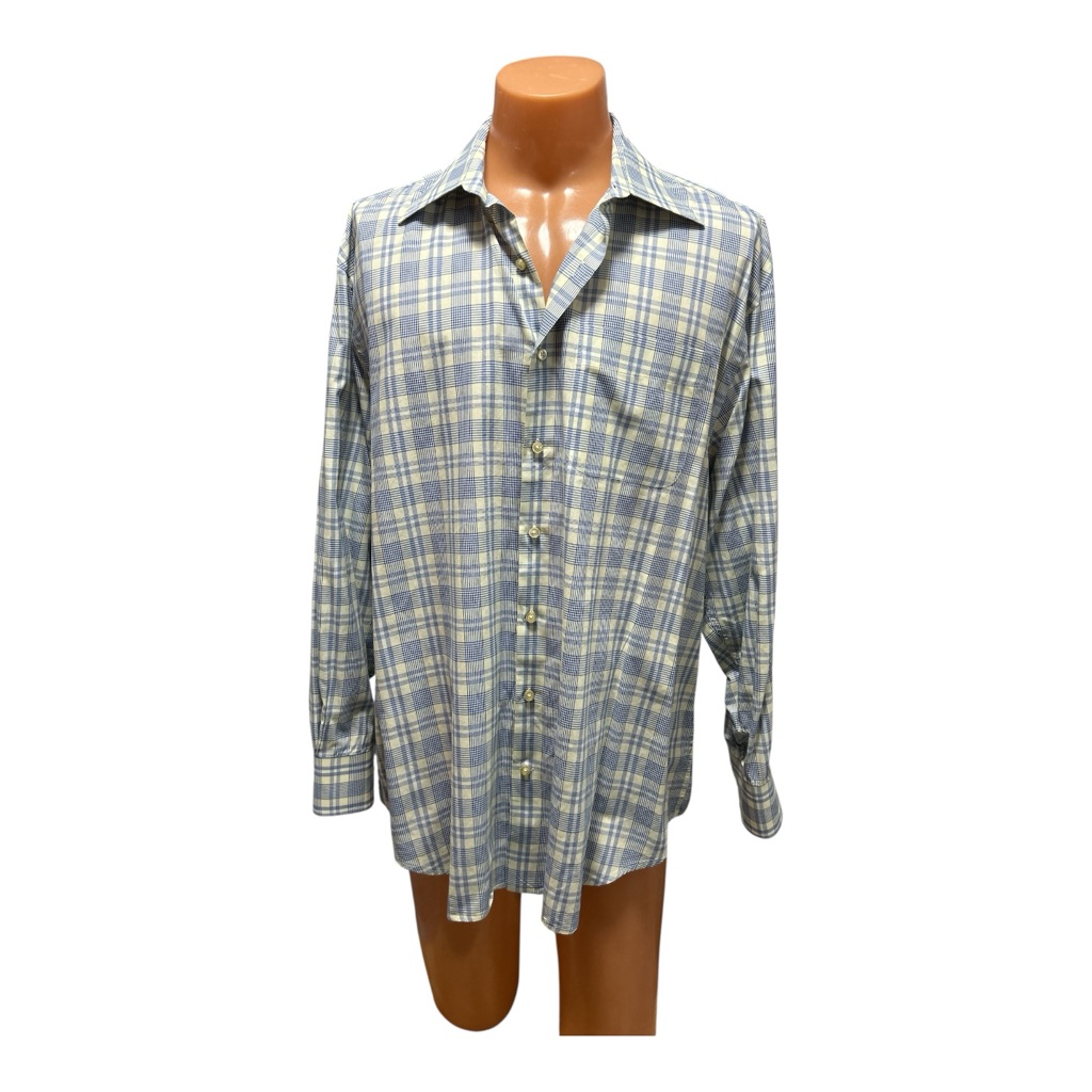 Peter Millar Blue Plaid Button Down Long Sleeve Casual Dress Shirt Men's Size Xl